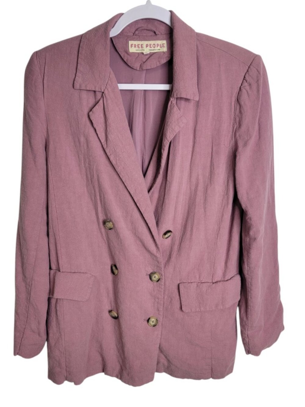 Free People Blazer Double Breasted Olivia Linen Jacket Pink Womens XS Summer - Picture 2 of 7